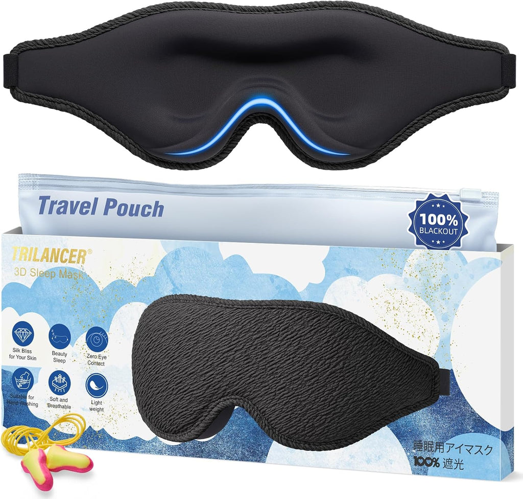 3D Blackout Sleep Mask with Earplugs - Travel & Meditation